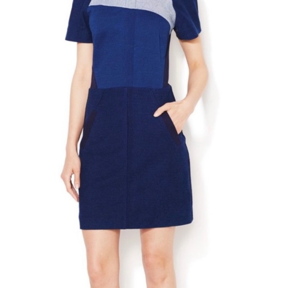 Maje blue knit colorblock dress